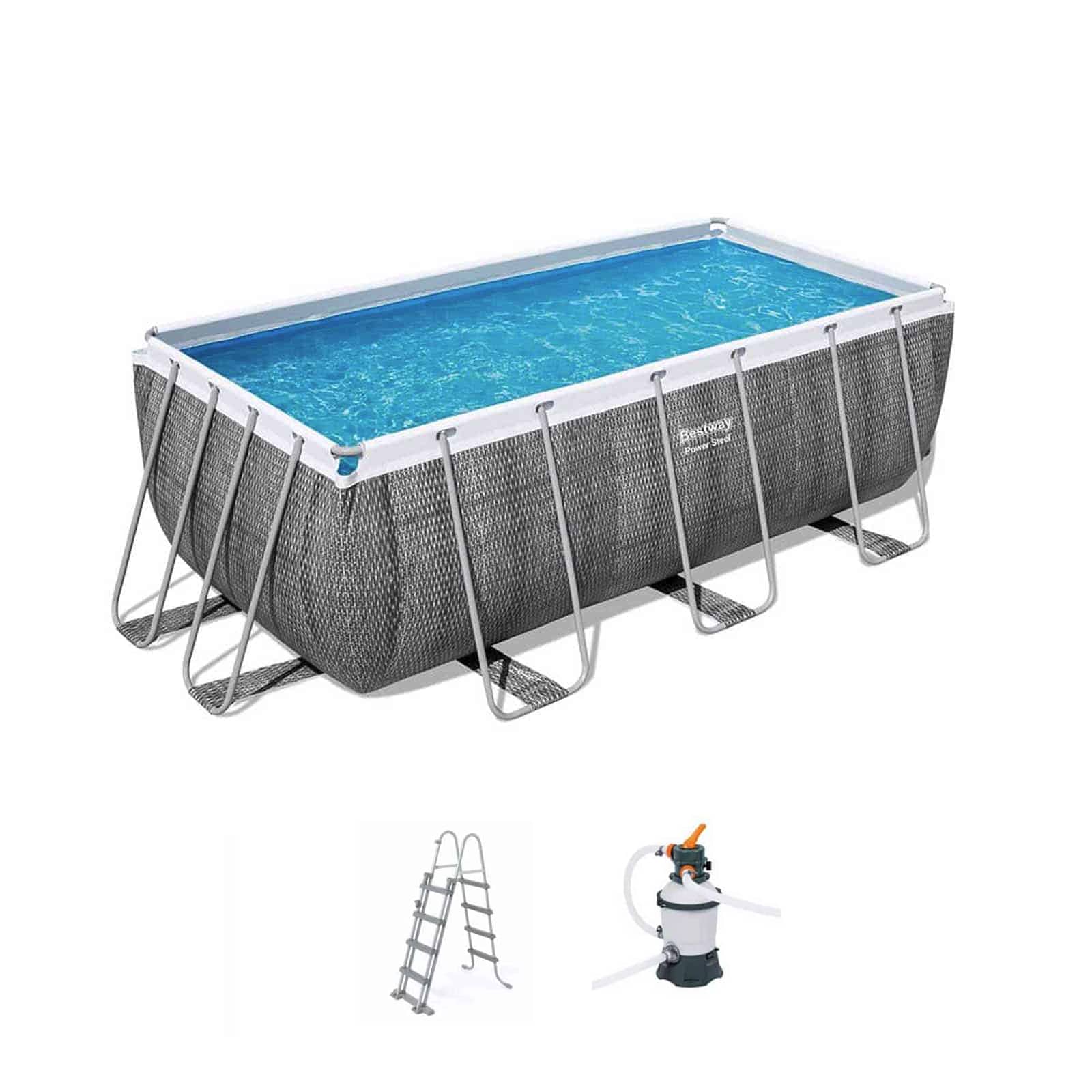 56722SF.jpg Conjunto de Piscina Desmontable de Ratán Gris Power Steel de 4,12 m x 2,01 m x 1,22 m con depuradora de arena - Imagen 1