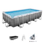 Conjunto de piscina sobre superficie Power Steel de 5.49 m x 2.74 m x 1.22 m con depuradora de arena