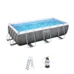 Conjunto de Piscina Desmontable Power Steel de Ratán Gris de 4.04 m x 2.01 m x 1.00 m con depuradora de arena